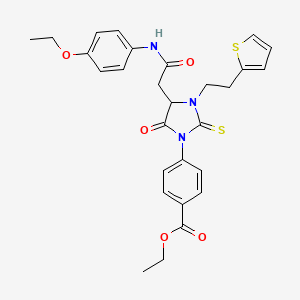 molecular formula C28H29N3O5S2 B11446082 Ethyl 4-(4-{2-[(4-ethoxyphenyl)amino]-2-oxoethyl}-5-oxo-3-[2-(thiophen-2-yl)ethyl]-2-thioxoimidazolidin-1-yl)benzoate 