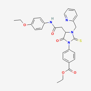 molecular formula C28H28N4O5S B11446090 Ethyl 4-[4-{2-[(4-ethoxyphenyl)amino]-2-oxoethyl}-5-oxo-3-(pyridin-2-ylmethyl)-2-thioxoimidazolidin-1-yl]benzoate 