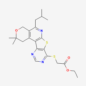 ethyl 2-[[4,4-dimethyl-8-(2-methylpropyl)-5-oxa-11-thia-9,14,16-triazatetracyclo[8.7.0.02,7.012,17]heptadeca-1(10),2(7),8,12(17),13,15-hexaen-13-yl]sulfanyl]acetate