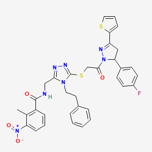 N-((5-((2-(5-(4-fluorophenyl)-3-(thiophen-2-yl)-4,5-dihydro-1H-pyrazol-1-yl)-2-oxoethyl)thio)-4-phenethyl-4H-1,2,4-triazol-3-yl)methyl)-2-methyl-3-nitrobenzamide