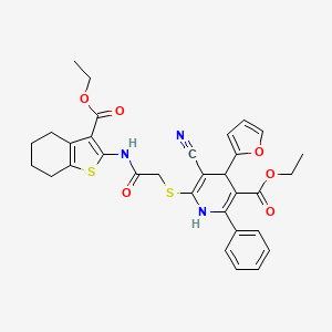 Ethyl 5-cyano-6-[(2-{[3-(ethoxycarbonyl)-4,5,6,7-tetrahydro-1-benzothiophen-2-yl]amino}-2-oxoethyl)sulfanyl]-4-(furan-2-yl)-2-phenyl-1,4-dihydropyridine-3-carboxylate