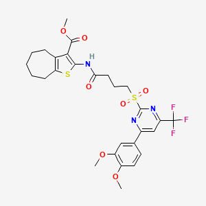 methyl 2-[(4-{[4-(3,4-dimethoxyphenyl)-6-(trifluoromethyl)pyrimidin-2-yl]sulfonyl}butanoyl)amino]-5,6,7,8-tetrahydro-4H-cyclohepta[b]thiophene-3-carboxylate