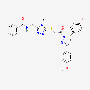 N-((5-((2-(5-(4-fluorophenyl)-3-(4-methoxyphenyl)-4,5-dihydro-1H-pyrazol-1-yl)-2-oxoethyl)thio)-4-methyl-4H-1,2,4-triazol-3-yl)methyl)benzamide