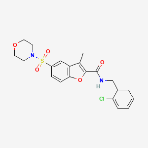 molecular formula C21H21ClN2O5S B11446312 N-[(2-Chlorophenyl)methyl]-3-methyl-5-(morpholine-4-sulfonyl)-1-benzofuran-2-carboxamide 