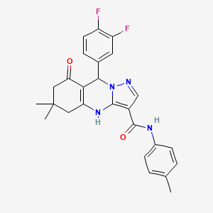 molecular formula C26H24F2N4O2 B11446376 9-(3,4-difluorophenyl)-6,6-dimethyl-N-(4-methylphenyl)-8-oxo-4,5,6,7,8,9-hexahydropyrazolo[5,1-b]quinazoline-3-carboxamide 