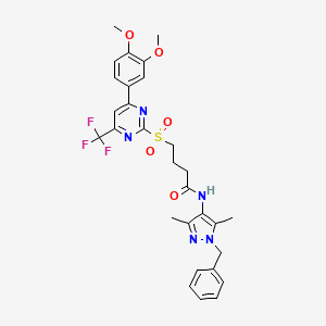 N-(1-benzyl-3,5-dimethyl-1H-pyrazol-4-yl)-4-{[4-(3,4-dimethoxyphenyl)-6-(trifluoromethyl)pyrimidin-2-yl]sulfonyl}butanamide