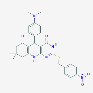 5-(4-(dimethylamino)phenyl)-8,8-dimethyl-2-((4-nitrobenzyl)thio)-7,8,9,10-tetrahydropyrimido[4,5-b]quinoline-4,6(3H,5H)-dione