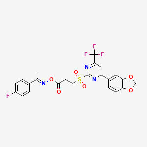 3-{[4-(1,3-benzodioxol-5-yl)-6-(trifluoromethyl)pyrimidin-2-yl]sulfonyl}-1-({[(1E)-1-(4-fluorophenyl)ethylidene]amino}oxy)propan-1-one