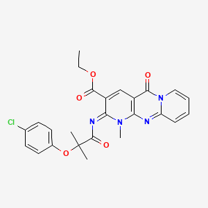 ethyl 6-[2-(4-chlorophenoxy)-2-methylpropanoyl]imino-7-methyl-2-oxo-1,7,9-triazatricyclo[8.4.0.03,8]tetradeca-3(8),4,9,11,13-pentaene-5-carboxylate