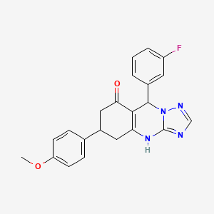 molecular formula C22H19FN4O2 B11446515 9-(3-Fluorophenyl)-6-(4-methoxyphenyl)-5,6,7,9-tetrahydro[1,2,4]triazolo[5,1-b]quinazolin-8-ol 