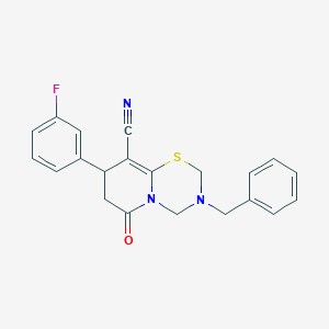 molecular formula C21H18FN3OS B11446544 3-benzyl-8-(3-fluorophenyl)-6-oxo-3,4,7,8-tetrahydro-2H,6H-pyrido[2,1-b][1,3,5]thiadiazine-9-carbonitrile 