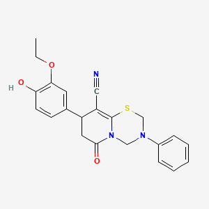 molecular formula C22H21N3O3S B11446557 8-(3-ethoxy-4-hydroxyphenyl)-6-oxo-3-phenyl-3,4,7,8-tetrahydro-2H,6H-pyrido[2,1-b][1,3,5]thiadiazine-9-carbonitrile 