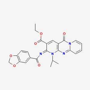 molecular formula C25H22N4O6 B11446564 ethyl 6-(1,3-benzodioxole-5-carbonylimino)-2-oxo-7-propan-2-yl-1,7,9-triazatricyclo[8.4.0.03,8]tetradeca-3(8),4,9,11,13-pentaene-5-carboxylate 