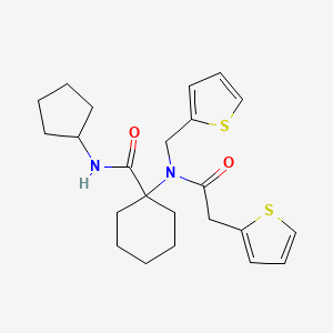 molecular formula C23H30N2O2S2 B11446587 N-cyclopentyl-1-[(thiophen-2-ylacetyl)(thiophen-2-ylmethyl)amino]cyclohexanecarboxamide 