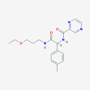 molecular formula C19H24N4O3 B11446621 N-{2-[(3-ethoxypropyl)amino]-1-(4-methylphenyl)-2-oxoethyl}pyrazine-2-carboxamide 