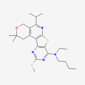 molecular formula C24H34N4OS2 B11446633 N-butyl-N-ethyl-4,4-dimethyl-15-methylsulfanyl-8-propan-2-yl-5-oxa-11-thia-9,14,16-triazatetracyclo[8.7.0.02,7.012,17]heptadeca-1(10),2(7),8,12(17),13,15-hexaen-13-amine 