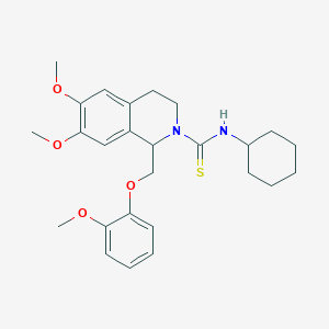 molecular formula C26H34N2O4S B11446656 N-cyclohexyl-6,7-dimethoxy-1-((2-methoxyphenoxy)methyl)-3,4-dihydroisoquinoline-2(1H)-carbothioamide 