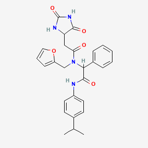 molecular formula C27H28N4O5 B11446709 2-(2,5-dioxoimidazolidin-4-yl)-N-(furan-2-ylmethyl)-N-(2-oxo-1-phenyl-2-{[4-(propan-2-yl)phenyl]amino}ethyl)acetamide 