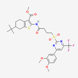 Methyl 6-tert-butyl-2-[(4-{[4-(3,4-dimethoxyphenyl)-6-(trifluoromethyl)pyrimidin-2-yl]sulfonyl}butanoyl)amino]-4,5,6,7-tetrahydro-1-benzothiophene-3-carboxylate