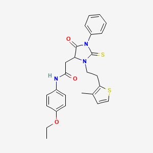 N-(4-Ethoxyphenyl)-2-{3-[2-(3-methylthiophen-2-YL)ethyl]-5-oxo-1-phenyl-2-sulfanylideneimidazolidin-4-YL}acetamide