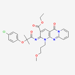 ethyl 6-[2-(4-chlorophenoxy)-2-methylpropanoyl]imino-7-(3-methoxypropyl)-2-oxo-1,7,9-triazatricyclo[8.4.0.03,8]tetradeca-3(8),4,9,11,13-pentaene-5-carboxylate