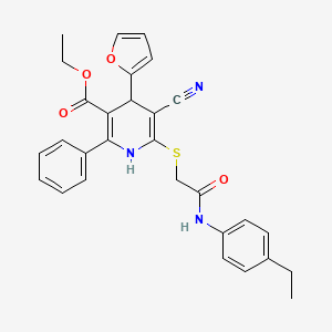 molecular formula C29H27N3O4S B11446778 Ethyl 5-cyano-6-({2-[(4-ethylphenyl)amino]-2-oxoethyl}sulfanyl)-4-(furan-2-yl)-2-phenyl-1,4-dihydropyridine-3-carboxylate 