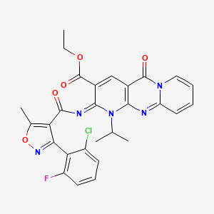 ethyl 6-[3-(2-chloro-6-fluorophenyl)-5-methyl-1,2-oxazole-4-carbonyl]imino-2-oxo-7-propan-2-yl-1,7,9-triazatricyclo[8.4.0.03,8]tetradeca-3(8),4,9,11,13-pentaene-5-carboxylate