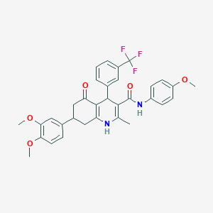 molecular formula C33H31F3N2O5 B11446822 7-(3,4-dimethoxyphenyl)-N-(4-methoxyphenyl)-2-methyl-5-oxo-4-[3-(trifluoromethyl)phenyl]-1,4,5,6,7,8-hexahydroquinoline-3-carboxamide 