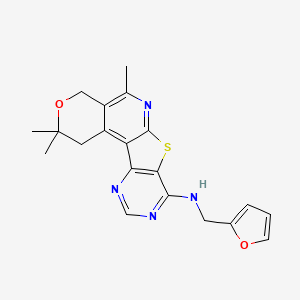 N-(furan-2-ylmethyl)-4,4,8-trimethyl-5-oxa-11-thia-9,14,16-triazatetracyclo[8.7.0.02,7.012,17]heptadeca-1,7,9,12(17),13,15-hexaen-13-amine