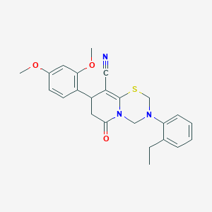 molecular formula C24H25N3O3S B11446898 8-(2,4-dimethoxyphenyl)-3-(2-ethylphenyl)-6-oxo-3,4,7,8-tetrahydro-2H,6H-pyrido[2,1-b][1,3,5]thiadiazine-9-carbonitrile 