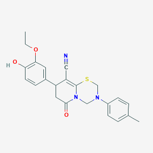 8-(3-ethoxy-4-hydroxyphenyl)-3-(4-methylphenyl)-6-oxo-3,4,7,8-tetrahydro-2H,6H-pyrido[2,1-b][1,3,5]thiadiazine-9-carbonitrile