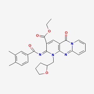 ethyl 6-(3,4-dimethylbenzoyl)imino-2-oxo-7-(oxolan-2-ylmethyl)-1,7,9-triazatricyclo[8.4.0.03,8]tetradeca-3(8),4,9,11,13-pentaene-5-carboxylate