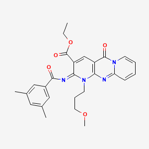 molecular formula C27H28N4O5 B11446995 ethyl 6-(3,5-dimethylbenzoyl)imino-7-(3-methoxypropyl)-2-oxo-1,7,9-triazatricyclo[8.4.0.03,8]tetradeca-3(8),4,9,11,13-pentaene-5-carboxylate 