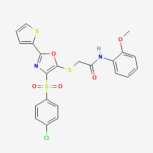 2-({4-[(4-chlorophenyl)sulfonyl]-2-(thiophen-2-yl)-1,3-oxazol-5-yl}sulfanyl)-N-(2-methoxyphenyl)acetamide