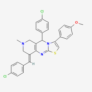 (E)-9-(4-chlorobenzylidene)-5-(4-chlorophenyl)-3-(4-methoxyphenyl)-7-methyl-6,7,8,9-tetrahydro-5H-pyrido[4,3-d]thiazolo[3,2-a]pyrimidine