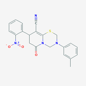 3-(3-methylphenyl)-8-(2-nitrophenyl)-6-oxo-3,4,7,8-tetrahydro-2H,6H-pyrido[2,1-b][1,3,5]thiadiazine-9-carbonitrile