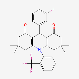 molecular formula C30H29F4NO2 B11447077 9-(3-fluorophenyl)-3,3,6,6-tetramethyl-10-[2-(trifluoromethyl)phenyl]-3,4,6,7,9,10-hexahydroacridine-1,8(2H,5H)-dione 