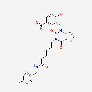 molecular formula C29H31N3O5S B11447081 6-(1-(5-formyl-2-methoxybenzyl)-2,4-dioxo-1,2-dihydrothieno[3,2-d]pyrimidin-3(4H)-yl)-N-(4-methylbenzyl)hexanamide 