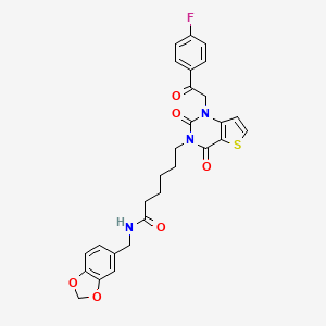 N-[(2H-1,3-benzodioxol-5-yl)methyl]-6-{1-[2-(4-fluorophenyl)-2-oxoethyl]-2,4-dioxo-1H,2H,3H,4H-thieno[3,2-d]pyrimidin-3-yl}hexanamide