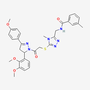 molecular formula C32H34N6O5S B11447207 N-((5-((2-(5-(2,3-dimethoxyphenyl)-3-(4-methoxyphenyl)-4,5-dihydro-1H-pyrazol-1-yl)-2-oxoethyl)thio)-4-methyl-4H-1,2,4-triazol-3-yl)methyl)-3-methylbenzamide 