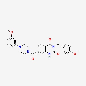 molecular formula C28H28N4O5 B11447215 3-(4-methoxybenzyl)-7-(4-(3-methoxyphenyl)piperazine-1-carbonyl)quinazoline-2,4(1H,3H)-dione 