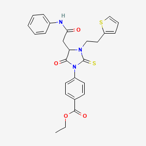 molecular formula C26H25N3O4S2 B11447226 Ethyl 4-{5-oxo-4-[2-oxo-2-(phenylamino)ethyl]-3-[2-(thiophen-2-yl)ethyl]-2-thioxoimidazolidin-1-yl}benzoate 