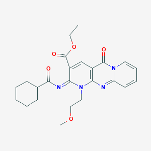 molecular formula C24H28N4O5 B11447230 ethyl 6-(cyclohexanecarbonylimino)-7-(2-methoxyethyl)-2-oxo-1,7,9-triazatricyclo[8.4.0.03,8]tetradeca-3(8),4,9,11,13-pentaene-5-carboxylate 