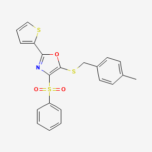 molecular formula C21H17NO3S3 B11447263 5-[(4-Methylbenzyl)sulfanyl]-4-(phenylsulfonyl)-2-(thiophen-2-yl)-1,3-oxazole 