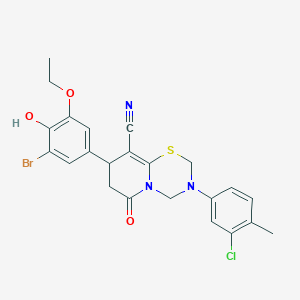 8-(3-bromo-5-ethoxy-4-hydroxyphenyl)-3-(3-chloro-4-methylphenyl)-6-oxo-3,4,7,8-tetrahydro-2H,6H-pyrido[2,1-b][1,3,5]thiadiazine-9-carbonitrile