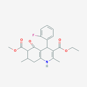 molecular formula C22H24FNO5 B11447296 3-Ethyl 6-methyl 4-(2-fluorophenyl)-2,7-dimethyl-5-oxo-1,4,5,6,7,8-hexahydroquinoline-3,6-dicarboxylate 