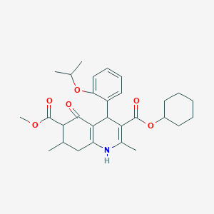 molecular formula C29H37NO6 B11447322 3-Cyclohexyl 6-methyl 2,7-dimethyl-5-oxo-4-[2-(propan-2-yloxy)phenyl]-1,4,5,6,7,8-hexahydroquinoline-3,6-dicarboxylate 