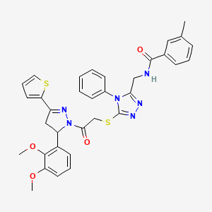 N-((5-((2-(5-(2,3-dimethoxyphenyl)-3-(thiophen-2-yl)-4,5-dihydro-1H-pyrazol-1-yl)-2-oxoethyl)thio)-4-phenyl-4H-1,2,4-triazol-3-yl)methyl)-3-methylbenzamide