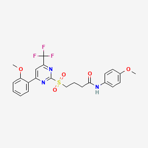 molecular formula C23H22F3N3O5S B11447409 N-(4-methoxyphenyl)-4-{[4-(2-methoxyphenyl)-6-(trifluoromethyl)pyrimidin-2-yl]sulfonyl}butanamide 