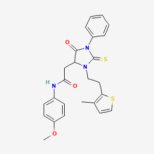 N-(4-Methoxyphenyl)-2-{3-[2-(3-methylthiophen-2-YL)ethyl]-5-oxo-1-phenyl-2-sulfanylideneimidazolidin-4-YL}acetamide